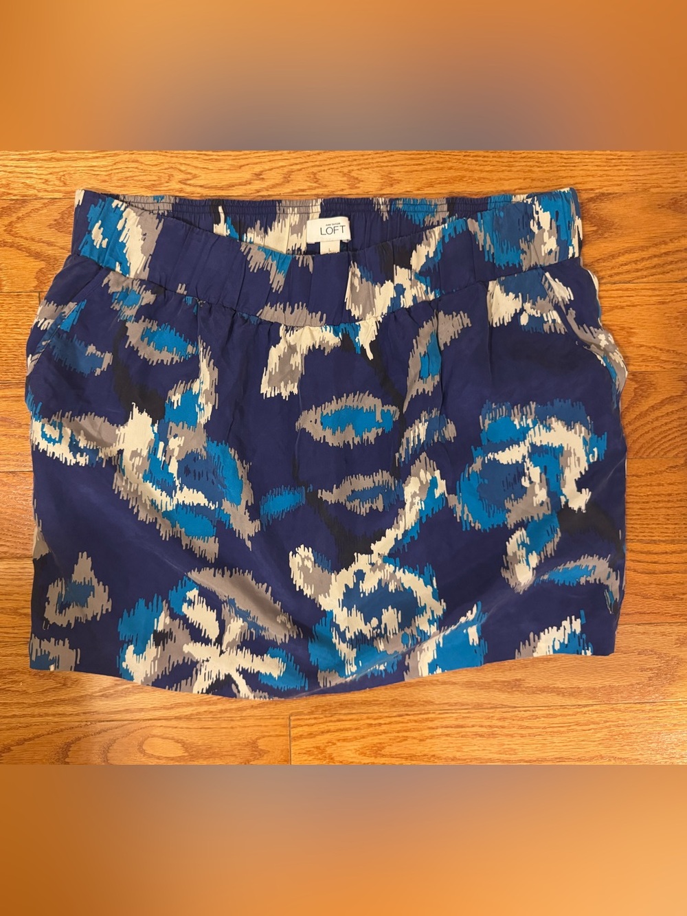 LOFT Navy Abstract Print Women's Skirt with Teal and Gray Accents
